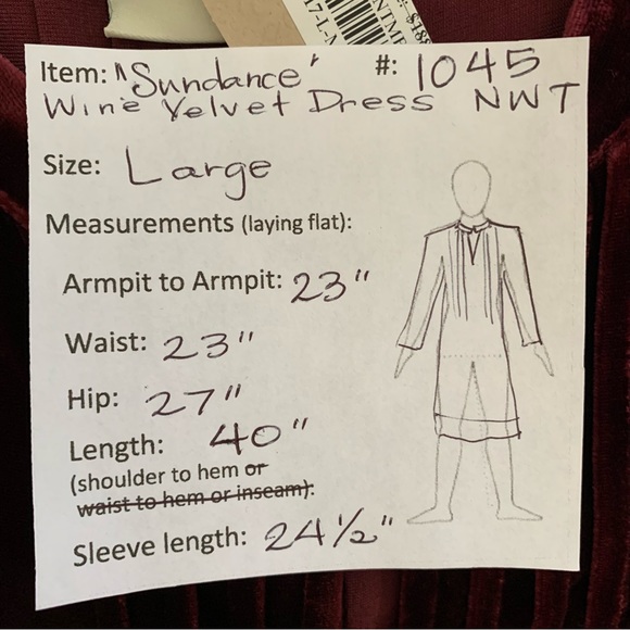 “Sundance” Burgundy Velvet Dress NWT size L - Picture 11 of 11
